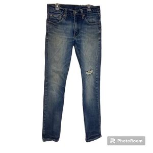 LEVIS men’s medium wash distressed straight leg jeans so: W29 L32